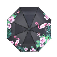 天堂伞33685E 热带迷情三折晴雨伞 防晒遮阳防紫外线 粉色火烈鸟(黑色)