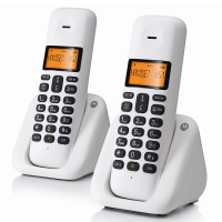 摩托罗拉(MOTOROLA)T301C数字无绳电话机 无线座机 单机 大屏幕白色背光 清晰免提 办公家用(白色)一拖一