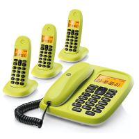 摩托罗拉(MOTOROLA)CL103C数字无绳电话机 子母机办公家用 大屏幕 双清晰免提套装(青柠色)一拖三