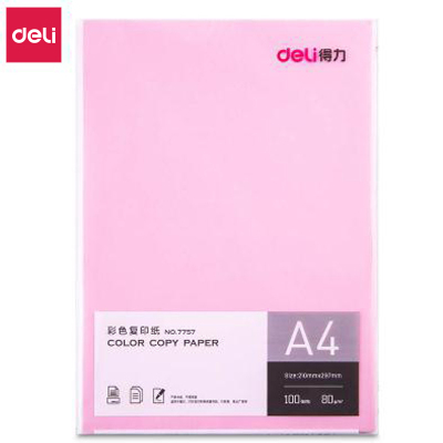 得力(deli) M 7757彩色复印纸-A4-80g-1包(浅红)(包) G