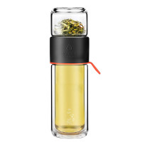 富光(FUGUANG) T041-G240 双层黑色茶水分离泡茶杯 双层玻璃杯茶杯 240ml便携随手水杯(个)