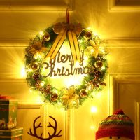 圣诞花环室内门挂圣诞节装饰用品创意挂饰花圈商场橱窗场景布置 金色50cm