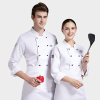 厨师工作服男女长袖酒店餐饮后厨食堂烘焙秋款厨师服 可现做logo XSC19-501 白色单上衣 2XL