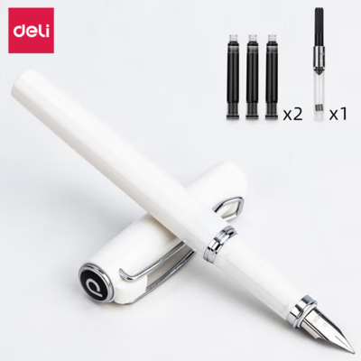 得力(deli)A932钢笔初学者书法0.3mm成人男 升级款[1支笔+6墨囊]