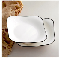 一痕沙 陶瓷盘子菜盘家用加厚加大容量创意简约中式方盘圆深盘 8英寸反边四方盘 单个装