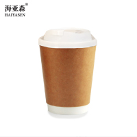 海亚森 TK-3066 一次性带盖双层防烫咖啡纸杯400ml 200只/箱 (计价单位:箱)牛皮纸色