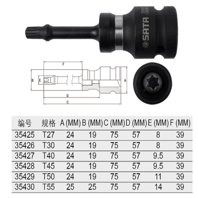 世达 1/2"系列风动花形旋具套tong T27 35425