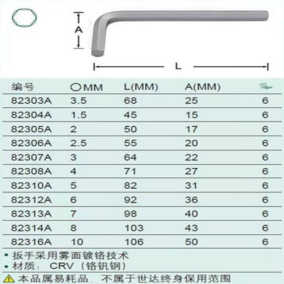 世达(SATA) 铬钒钢内六角扳手10MM 82316A