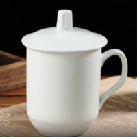 茶杯 办公陶瓷杯会议杯带盖商务会议开会杯子水杯纯白