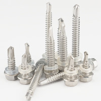 海斯迪克 不锈钢410外六角钻尾螺丝 ST6.3×25(带垫圈) 100个/袋 单位:袋 货期30天