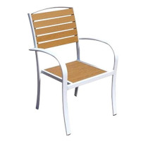 优企 户外单张花园塑木椅阳台庭院露天室外椅 白框柚木色 570W*580D*890H 张