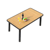 优企 户外阳台桌庭院休闲茶桌室外露天桌餐桌圆桌 黑框柚木色 1500W*850D*740H 张