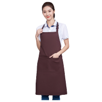 纯棉围裙厨房工作服女时尚防水防油挂脖棉布围裙(咖啡色)