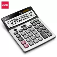 得力(deli)1654双电源宽屏大号金属面板办公桌面计算器 银灰色 5台