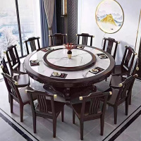 大嘉餐桌 一桌十椅 岩板加实木框架 含手动转盘 直径1.8米