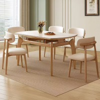 大嘉实木+岩板餐桌套装1+6