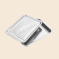 方然304不锈钢加厚泡茶盘储水沥水茶托盘套装40*30*2cm