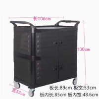 大嘉商用加厚三层推车带门餐厅收碗车双层送餐车塑料全黑