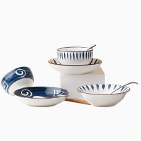 创意混色碗碟餐具套装 陶瓷组合[毛草+火影]混色2碗2盘2勺 2筷1汤碗1大勺