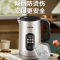 苏泊尔(SUPOR)SW-15S02FQ电水壶双层保温防烫热水壶彩钢外壳大屏显温带防尘盖全钢无缝316L不锈钢家用