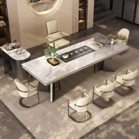 大嘉2.6米岩板茶桌+茶车1主椅+6客椅