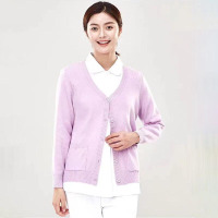 eilei 春秋冬护士毛衣外套开衫浅紫色羊毛绒 加厚针织V领大码
