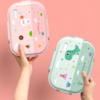 内胆食品级316不锈钢 壹麦之家卡通五分格保温饭盒+316汤碗+304餐具+保温袋 1550ml(红绿可选)