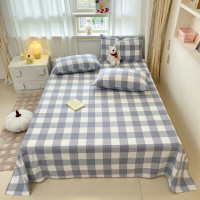 無印良品高织纯棉床单(三件套)MJ-Q2025-0308蓝格席床单-230*245cm 席枕套-48*74cm*2