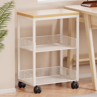 打印机置物架办公桌收纳架子桌边放置柜落地可移动带轮书架小推车42*30*61cm 白色三层