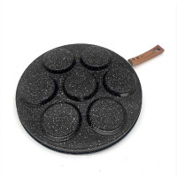 铁制麦饭石电磁炉明火7孔小平底不粘锅多功能早餐煎盘锅