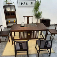 大嘉乌金木茶桌1600*800*730mm一桌一主椅四靠背客橡木椅(含内嵌茶盘烧水壶)