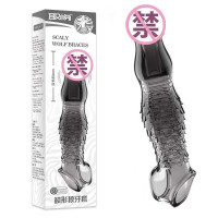 取悦男用穿戴加长震动水晶套阴茎套情趣性用品批发 取悦-鳞形狼牙套-透明黑 96个/箱