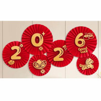 马年春节氛围场景布置2026新年快乐纸扇花挂件背景墙装饰