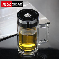 思宝(SIBAO)东方之珠玻璃杯 双层透明水晶杯办公室泡茶杯定制 3号带手柄 360ml 单位:个