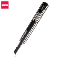 得力(deli) 2036S 黑刀片美工刀 安全自锁功能裁纸刀 小号金属美工刀 金属灰 10把起订