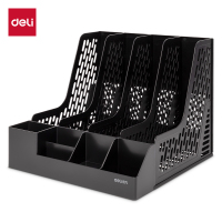 得力(deli) 78981黑色4联带笔筒收纳桌面文件框办公室桌面多层资料架多功能镂空文件架