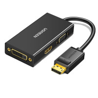 绿联(Ugreen)DP110 黑色DP转VGA+HDMI+DVI转换器 胶壳 彩盒包装/黑色