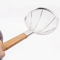 优橙不锈钢漏勺过滤网大号不锈钢笊篱细网密网长柄漏勺过滤勺厨房工具碳化竹柄直径26cm粗网4目 2个起订