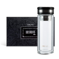 得力(deli)透明双层玻璃杯带滤网保温杯8988玻璃杯(320ml)