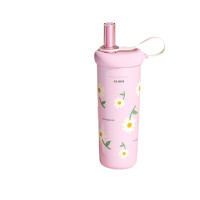 格沫畅享杯保温杯女新款不锈钢内胆保冷水杯大容量带吸管杯子格沫畅享杯樱粉小花