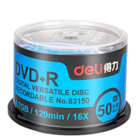 得力DVD-R光盘 刻录盘光碟空白光盘16速4.7GB可写入视频120分钟 办公用品 50片/桶 83150