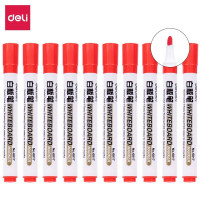 得力(deli)红色白板笔 办公会议易擦记号笔 10支/盒