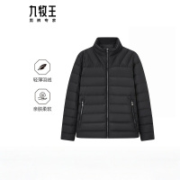 九牧王(JOEONE)鸭绒羽绒服冬季保暖御寒立领商务休闲轻羽绒易打理外套 修身版+黑色+JK5DV52817