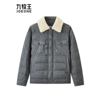 九牧王(JOEONE)鸭绒羽绒服男士冬季保暖御寒简约羊毛外套上衣 修身版+灰绿+JK5D52917