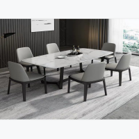 沃盛 可定制餐桌 简约现代长方形浅灰色大理石饭桌 进口白蜡木框架 1600*900*760