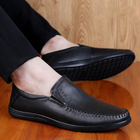TDHORSE 男士商务套脚休闲鞋 英伦软底豆豆鞋 透气防滑正装皮鞋 黑色 可定制尺码
