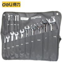 得力(deli)工具 14件英制两用扳手组合套装 1/4-17/16开口梅花两用扳手 DL0114A 4套/件