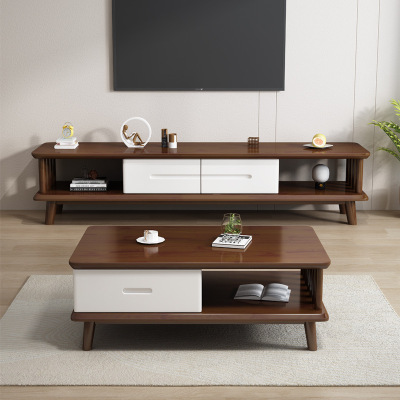 沃盛 现代简约精致 北欧风格实木电视柜 橡木胡桃木色+白色电视柜1.8米 单件