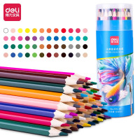 得力(deli)48色水溶性彩铅原木六角杆彩色铅笔学生涂色填色画笔手绘画画儿童套装纸筒DL-7071-48