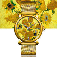 梵高(VanGogh)瑞士女士石英手表-向日葵 皮表带
